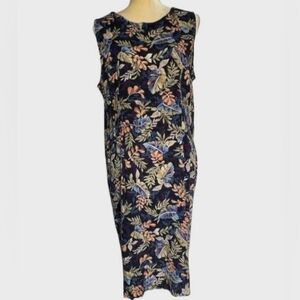 Sag Harbor Black and Blue Leaf Print Midi Dress (Size L)